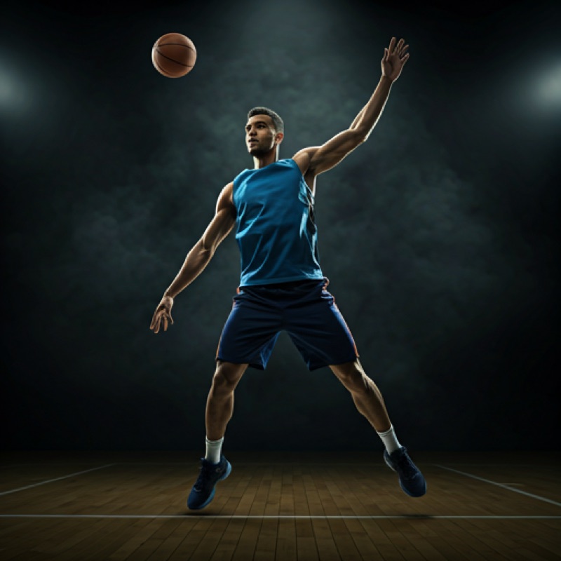 A player at the top of a jump, shooting arm extended in follow-through as the ball leaves their hand.